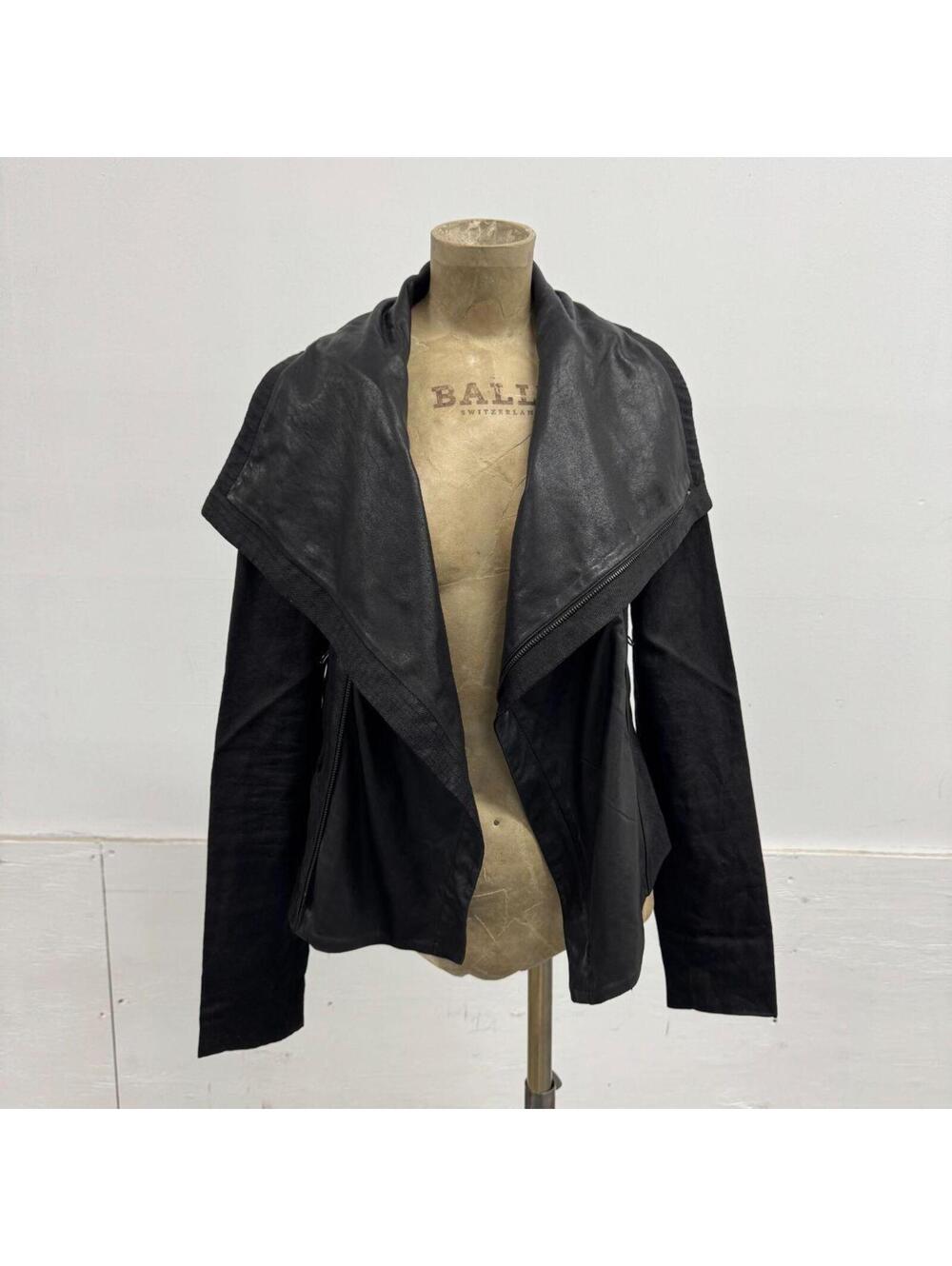 Vintage Vince Black Funnel Neck Asymmetric Avant Garde Leather Jacket - Picture 2 of 8